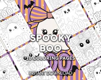 Pagine da colorare con fantasmi kawaii / Attività di Halloween (PDF)