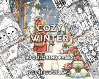 Livro de colorir aconchegante de inverno: 60 designs de casas de campo de Natal (PDF para impressão)