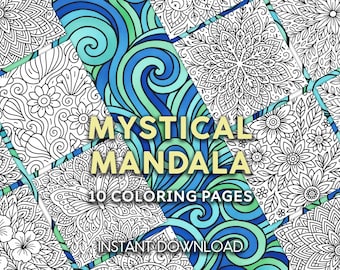 Mandala Coloring Pages | Floral, Whimsical & Mindfulness Designs | Stress Relief 10 Printable PDF