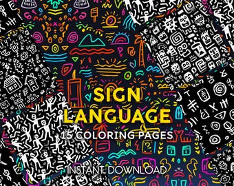 Desenhos para colorir em língua de sinais | Desenhos abstratos tribais e de linhas | Surrealistas - 15 PDFs para imprimir