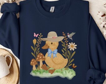 Boho Duck Sweatshirt, Cute Duck Graphic Shirt, Gift For Duck Lover, Duck Farmer Gift, Wildflower Animal Shirt