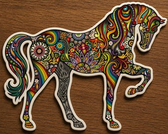 Floral Horse Vinyl Decal – Mandala Stallion Sticker, Boho Car Art