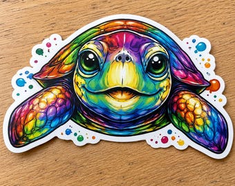 Colorful Sea Turtle Sticker: Psychedelic Rainbow Ocean Animal Decal