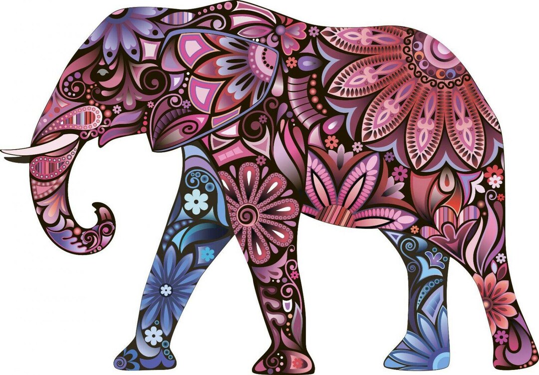 Floral Elephant Decal – Purple Mandala Sticker, Boho Animal Art - Etsy