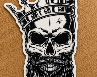 Crowned Bearded Skull Decal: King Biker Vinyl Sticker (Set Only)