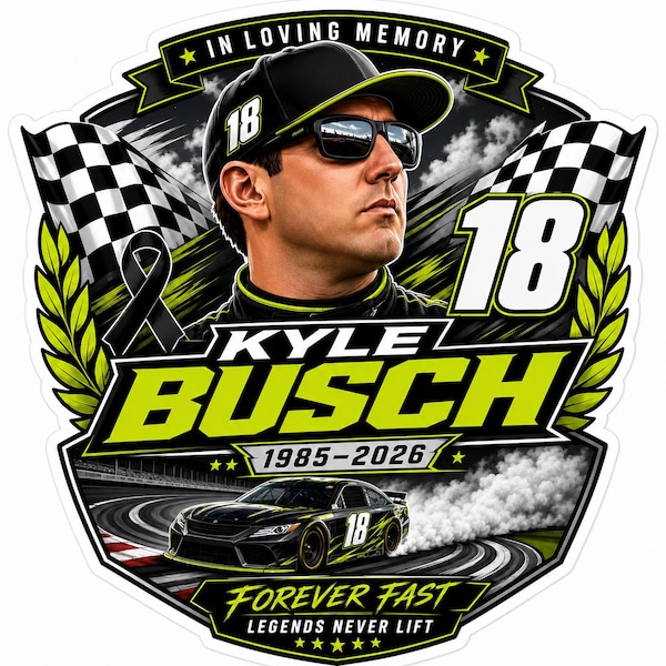 Pegatina de vinilo en memoria de Kyle Busch, calcomanía tributo al NASCAR n.° 18