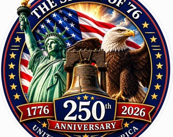 Spirit of 76 Sticker, USA 250th Anniversary Decal, Liberty Bell Eagle Patriotic Vinyl