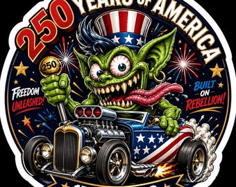 Rat Fink Hot Rod Monster Sticker: 250 Years America Patriotic Vinyl Decal