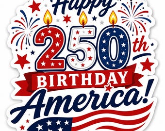 USA 250th Birthday America Sticker, Patriotic Flag Decal (1776-2026)