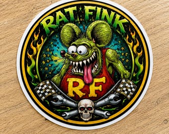 Rat Fink Vinyl Sticker, Hot Rod Decal, Retro Racing Car Graphic, Toolbox Laptop Sticker