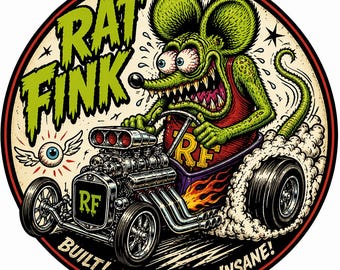 Rat Fink Hot Rod Sticker, Kustom Kulture Monster Decal, Vintage Drag Racing Vinyl Sticker
