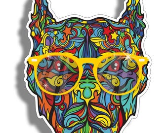 Colorful Pit Bull Sticker | Psychedelic Dog Vinyl Decal with Glasses, Bold Art