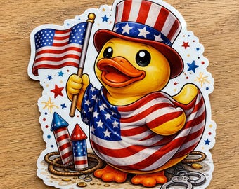 Patriotic Duck Sticker: USA Flag Vinyl Decal for Laptops, Tumblers, Cars – Americana Charm