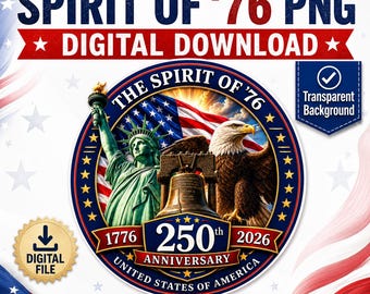 Spirit of 76 PNG digitalfil, USA 250-årsjubileum Transparent bakgrund Patriotisk design