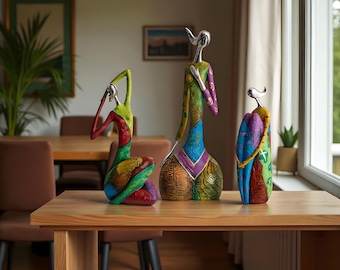 Abstract Woman Figurine | Colorful Modern Sculpture | Elegant Resin Art Statue | Boho Home Decor