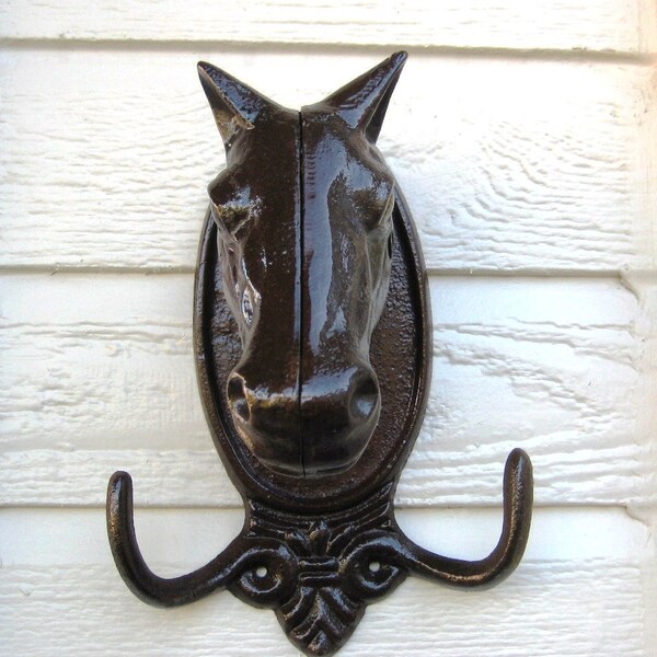 Cast Iron Rustic Horse Head Double Hook Hanger - FREE  PRIORITY SHIPPING - Priority Mail