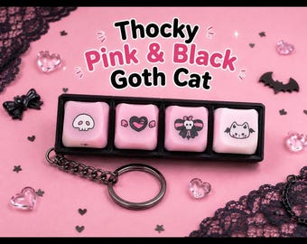 Black and Pink Goth Cat Fidget Keychain Creamy Thock Keyboard Stress Relief Toy