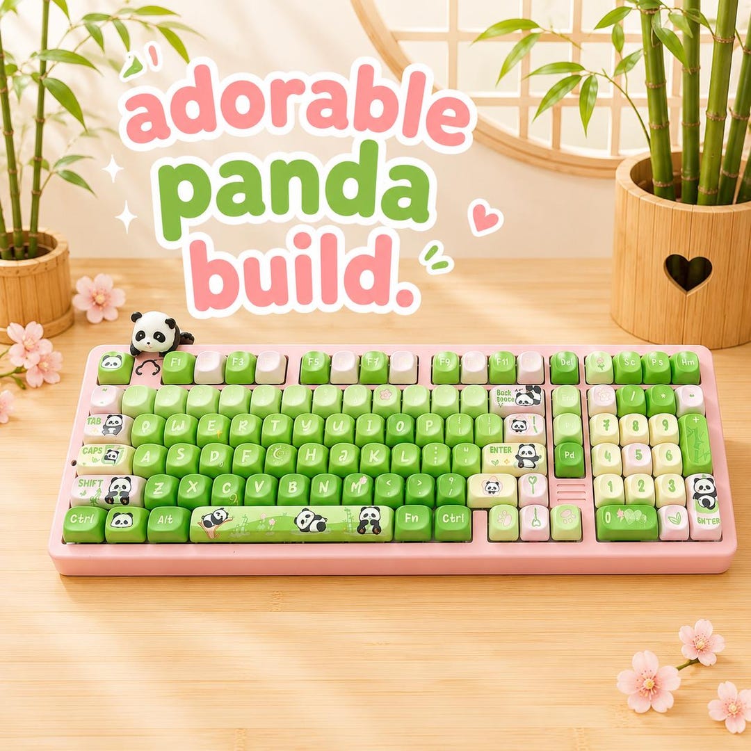 Adorable Panda Keyboard – Pink & Green Kawaii Panda Build With