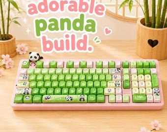 Adorable Panda Keyboard – Pink & Green Kawaii Panda Build with Bamboo Theme Keycaps