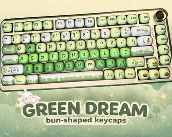Green Dream Custom Keyboard | Bun Keycaps, Creamy Linear Switches, Cozy Desk Setup