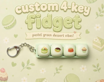 Custom 4-Key Fidget – Pastel Green Dessert Macaron Keycaps, Keychain Ready