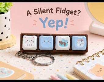 Blue and White Meow Meow Silent Fidget Keychain Custom Keyboard Stress Relief Toy