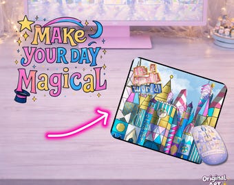 It's a Small World Mouse Pad – Hand Drawn Pastel Desk Mat, Storybook Fantasy Setup
