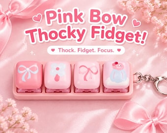 Custom Pink Keycap Fidget – MOG Profile Bow Dessert Theme – Creamy Thock Sound