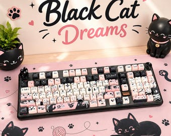 Black Cat Dreams Mechanical Keyboard, Creamy Thocky, Custom Cat Design
