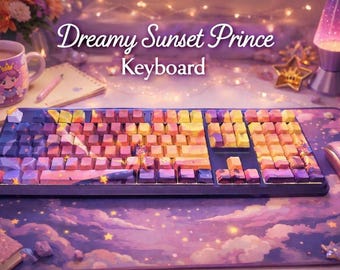 Sunset Prince Custom Mechanical Keyboard – Full Size Gradient Dreamy Design, Creamy Sound, RGB