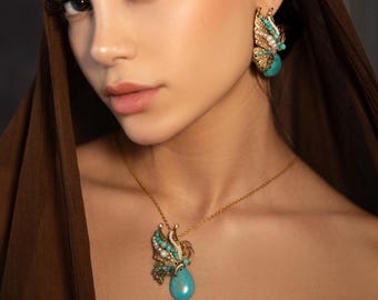 Gold-Plated Turquoise Earrings | Handmade Earrings | Elegant Jewelry Gift for Her