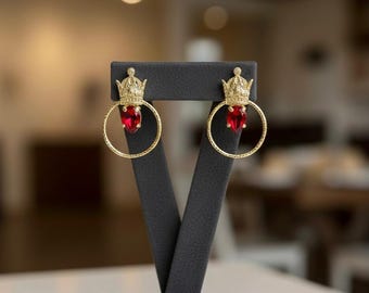 Royal Crown Earrings with Sparkling Stone – Unique Handmade Jewelry