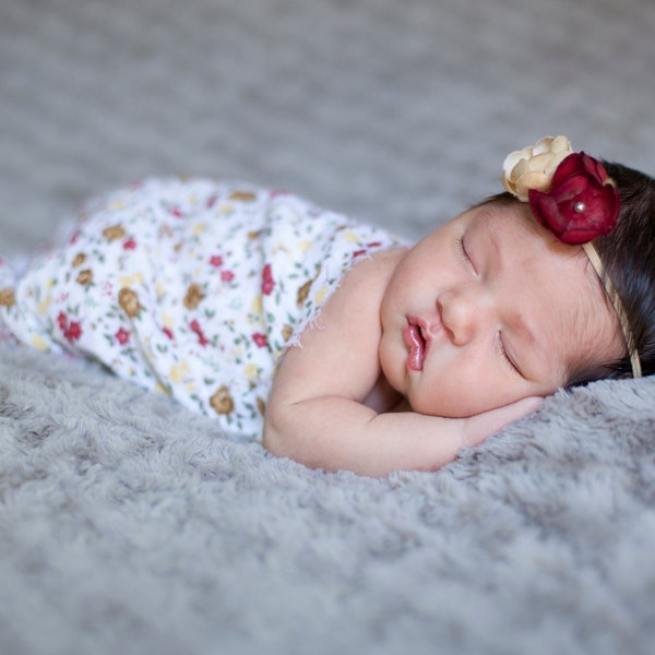 Newborn Floral Gauze Wrap with Flower Headband Set- Ready To Ship