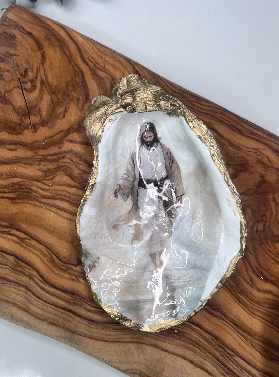 Jesus Walking on Water Gold-edged Shell | Christian Gift | Beach House ...