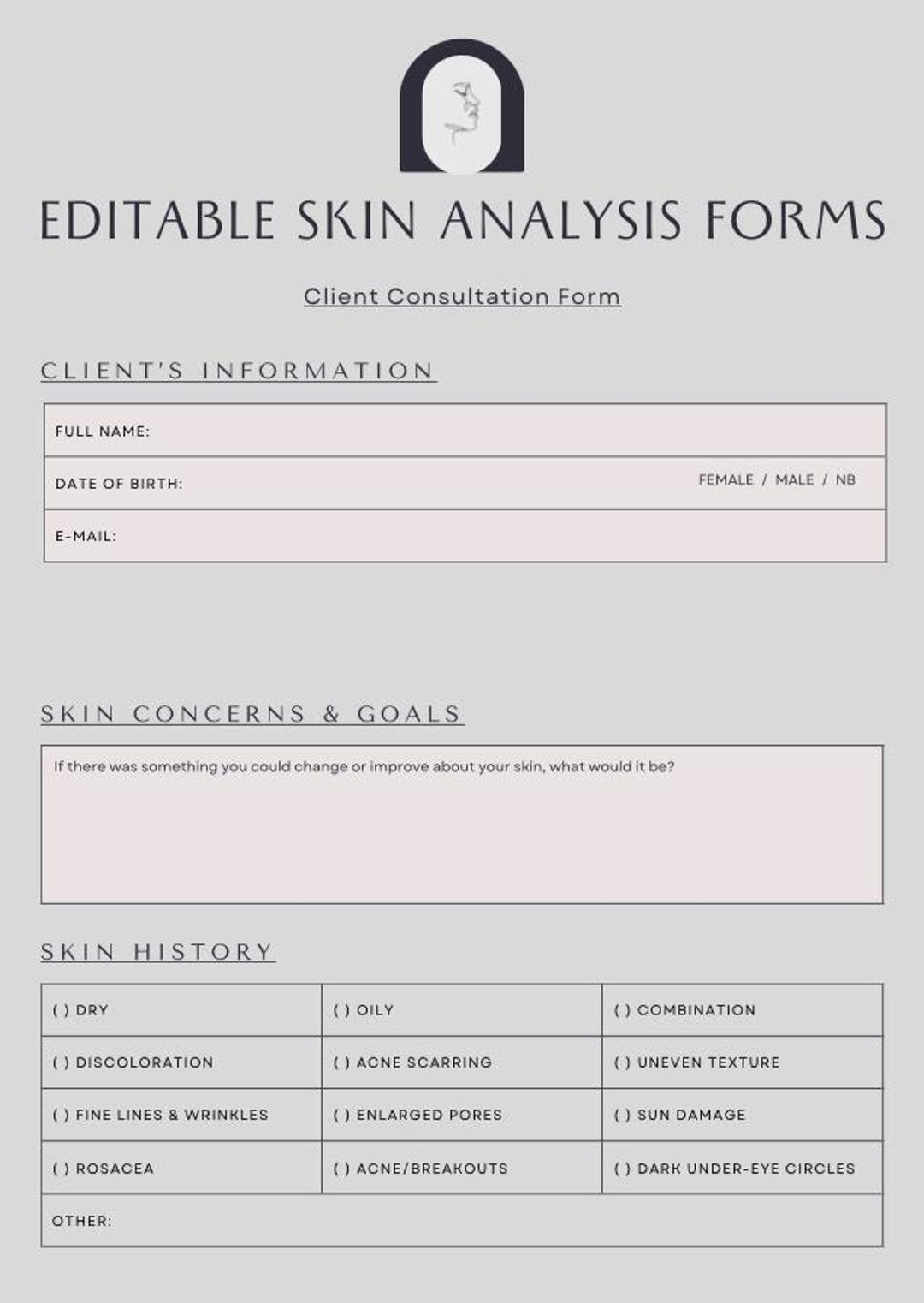 Weekly Skin Report Form Editable Skin Analysis Form - Etsy