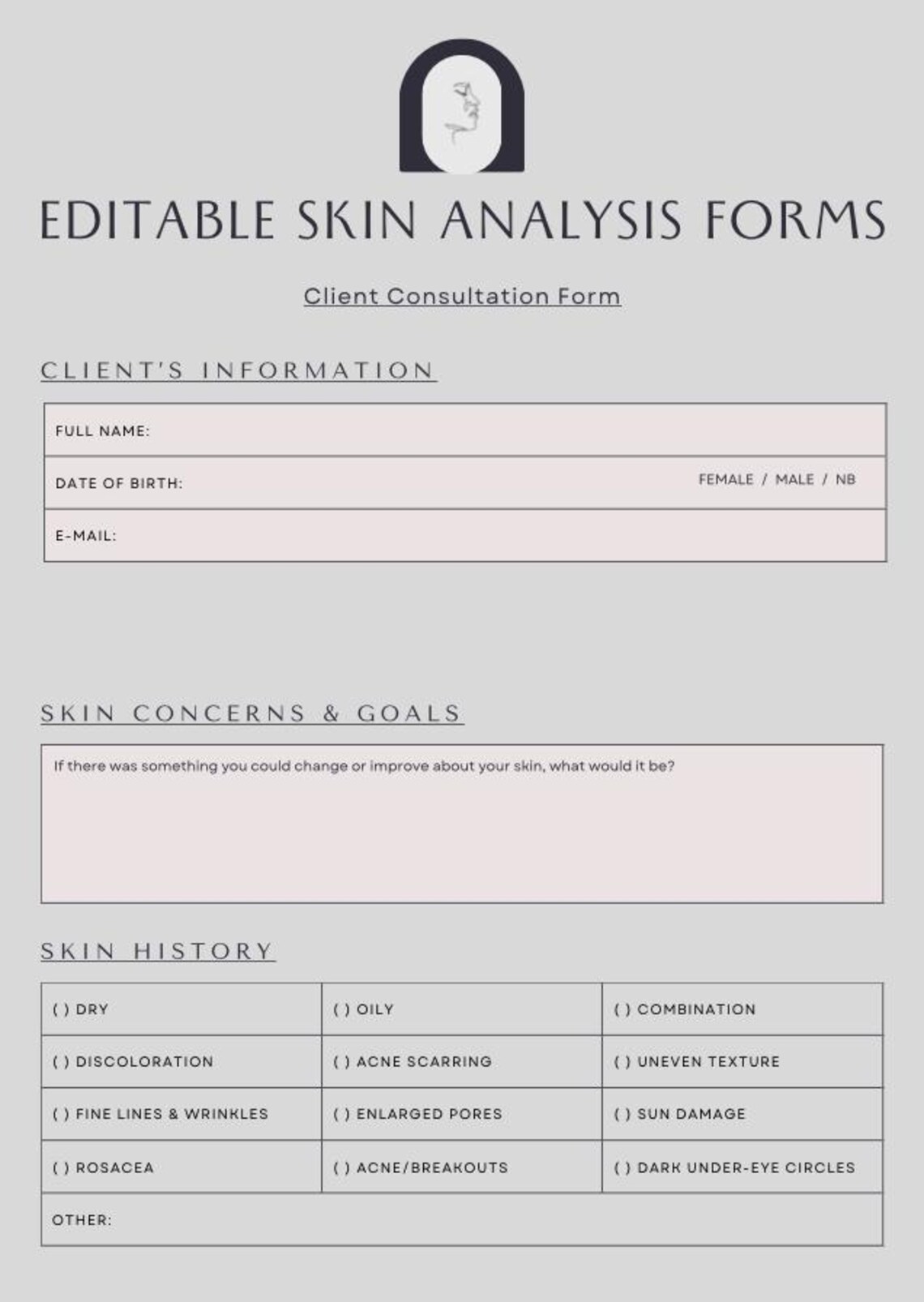 Editable Skin Analysis Form - Etsy