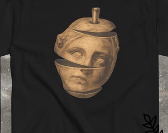 Surreales Gesicht T-Shirt, Abstrakte Statue Grafik-T-Shirt, Dunkle Kunst Baumwolle