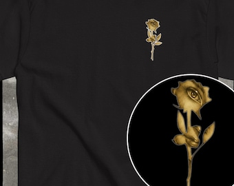 Gothic Rose T-Shirt, dunkles grafisches Blumen-T-Shirt, minimale romantische Kunst-Baumwollhemd