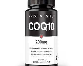 CoQ10 200mg Capsules – Heart Health & Energy Support – Non-GMO, Gluten-Free – 60 Count by Pristine Vite