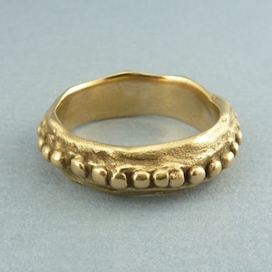 Handmade Bronze Beaded Ring: Rustic Roman Style Band