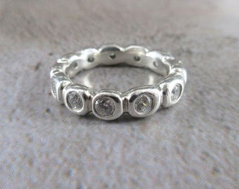 Silver SCALLOPED AURORA RING with sparkling 3mm cz stones around the circumference, Eternity Ring, Stacking Ring