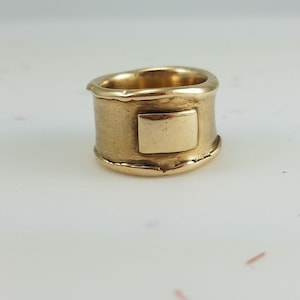 FOUNDATION RING, Golden Bronze Band Ring with rolled edges and square overlay,  BoHo style ring, Ancient Bronze Ring, Organic Ring