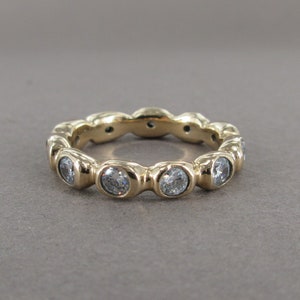 SCALLOPED AURORA RING, Golden bronze ring with sparkling 3mm cz stones around the circumference, Eternity Ring, Stacking Ring