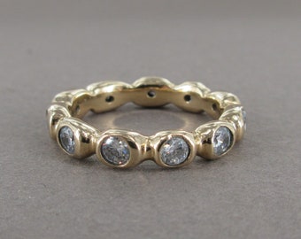 SCALLOPED AURORA RING, Golden bronze ring with sparkling 3mm cz stones around the circumference, Eternity Ring, Stacking Ring
