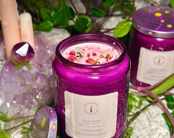 VENUS Intention Candle • Love • Beauty • Healing • Crystal-Infused 8oz Ritual Candle • Seraphina’s Sorcery & Sage