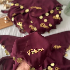 Pañuelo personalizado con nombre de Halay en lámina dorada, bufanda para baile de boda, recuerdo de fiesta de henna