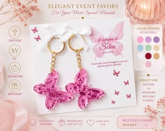 Personalized Butterfly Resin Keychain with Custom Card: Handmade Favor