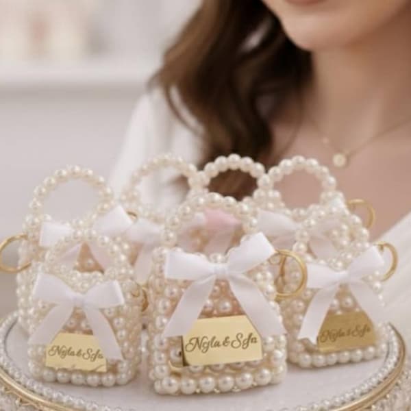Personlig pärlväska nyckelring, elegant bröllops- och duschgåva