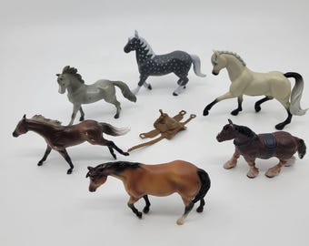 Breyer and Vintage Mixed Horse Miniatures Lot of 6 Small  3" - 4"  Horses & Saddle