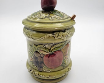 Vintage Linke Green Apple Marmelade Saucentopf Topf mit Deckel & Japan Marked Löffel # 3745